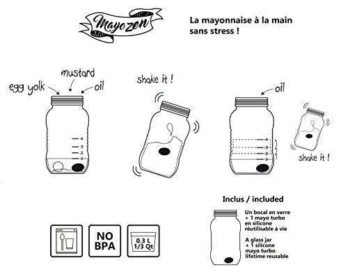Cookut Mayozen barattolo per maionese in vetro trasparente con biglia in silicone