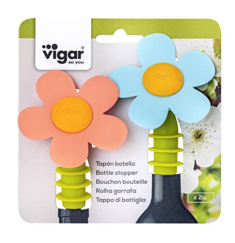 Vigar Set 2 Tappi Bottiglia Fiore Verde - Silicone, chiusura ermetica