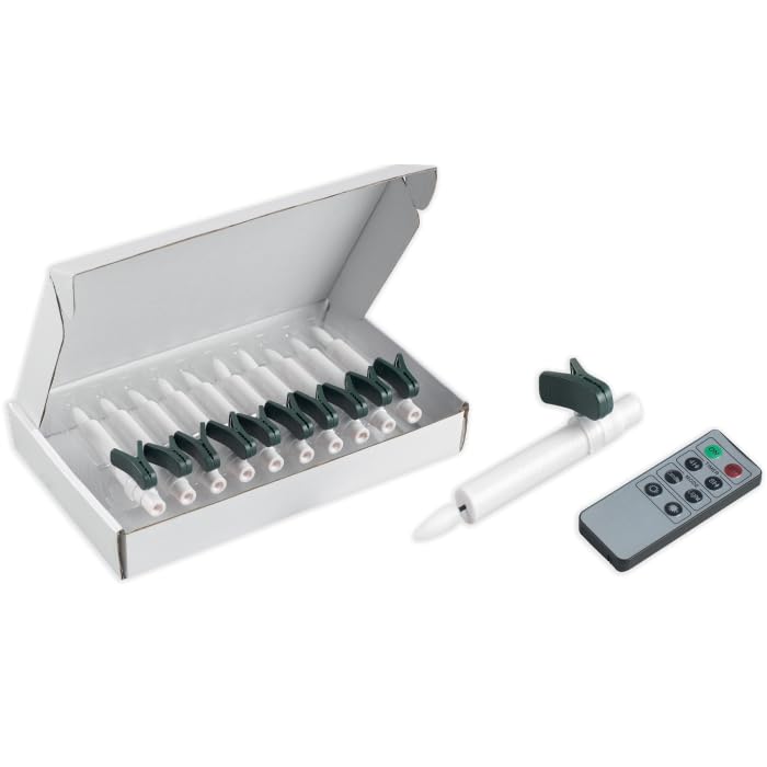 Mascagni Set 10 Candele LED per Albero di Natale 13cm Bianco con clip e fiamma oscillante
