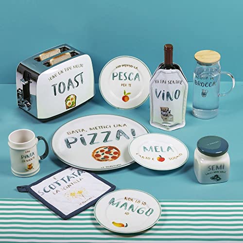 Villa d'Este Home Tivoli Barattolo Semi Le Travisate 500ml in new bone china bianco e blu con coperchio ottanio