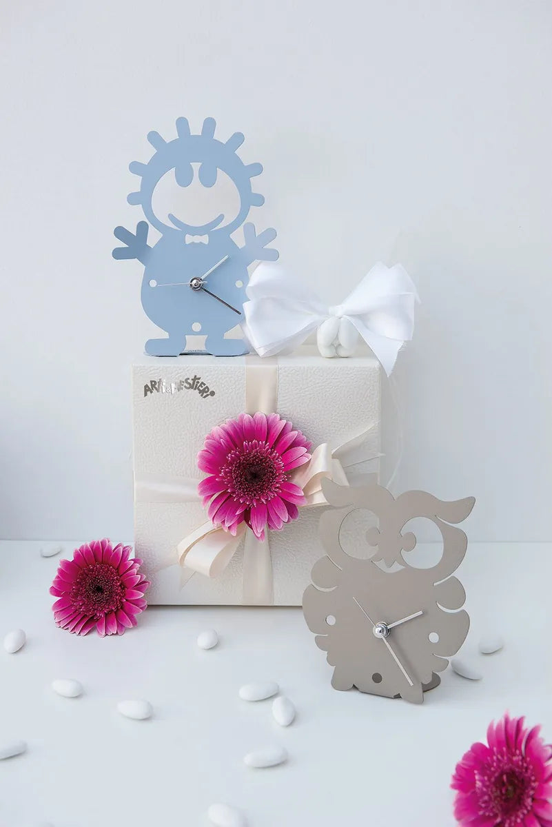 Arti & Mestieri orologio da tavolo Bibo in ferro bianco e celeste - bomboniera design