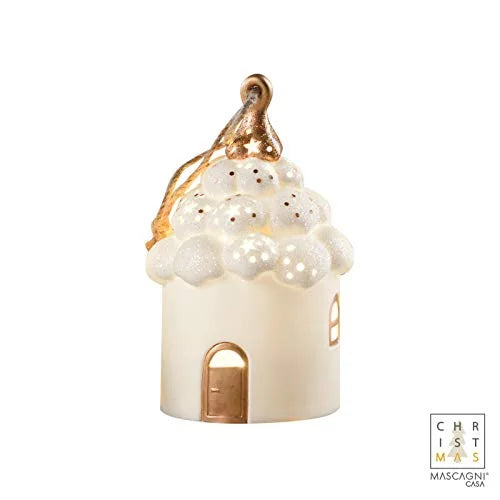 Mascagni Lanterna Led 16cm porcellana bianca Natale - Stilmobili