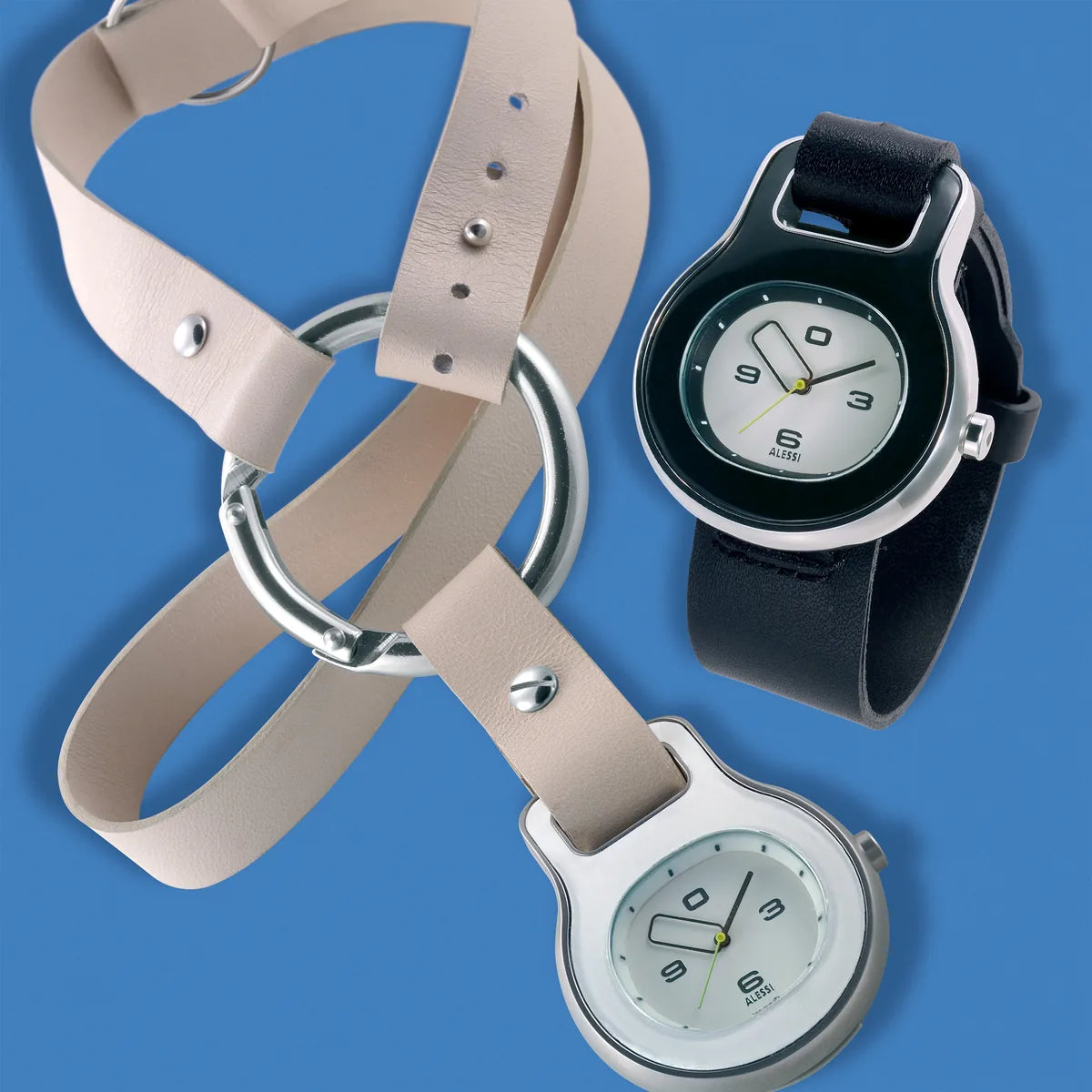 Alessi — Buckle AL9000C W | Orologio da polso collare in pelle bianca — vista principale