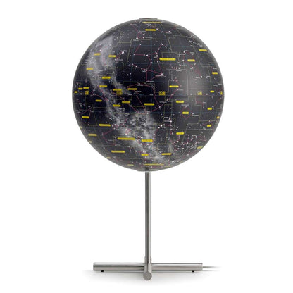Atmosphere NG Heavens Posh Edition — lampada mappamondo celeste National Geographic, base in acciaio, vista frontale