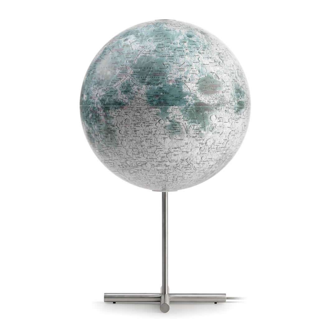 Atmosphere Moon Posh Edition — lampada mappamondo lunare National Geographic, stelo satinato