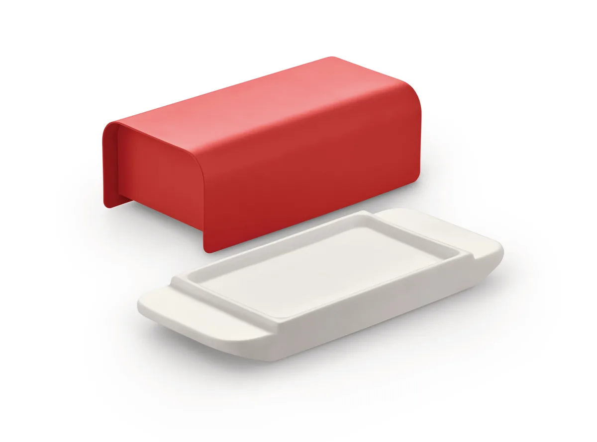 Alessi — Mattina BG04 R | Burriera in porcellana e acciaio rosso — vista laterale