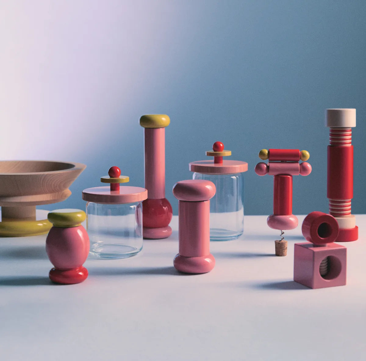 Alessi — ES16/75 | Barattolo ermetico Sottsass in vetro e faggio