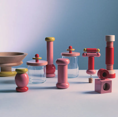 Alessi — ES16/75 | Barattolo ermetico Sottsass in vetro e faggio