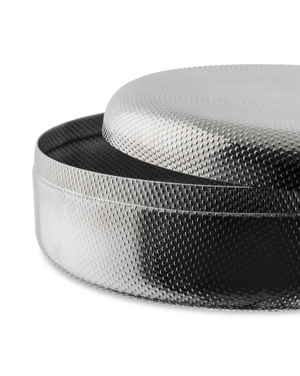 Alessi — JM01/28 T | Contenitore in acciaio inox con decoro a rilievo — vista laterale