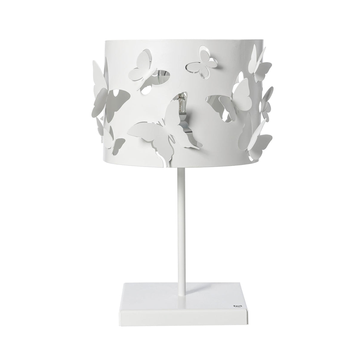 Arti & Mestieri lampada da tavolo Farfallosa colore bianco marmo in ferro lavorato artigianalmente con farfalle trafor