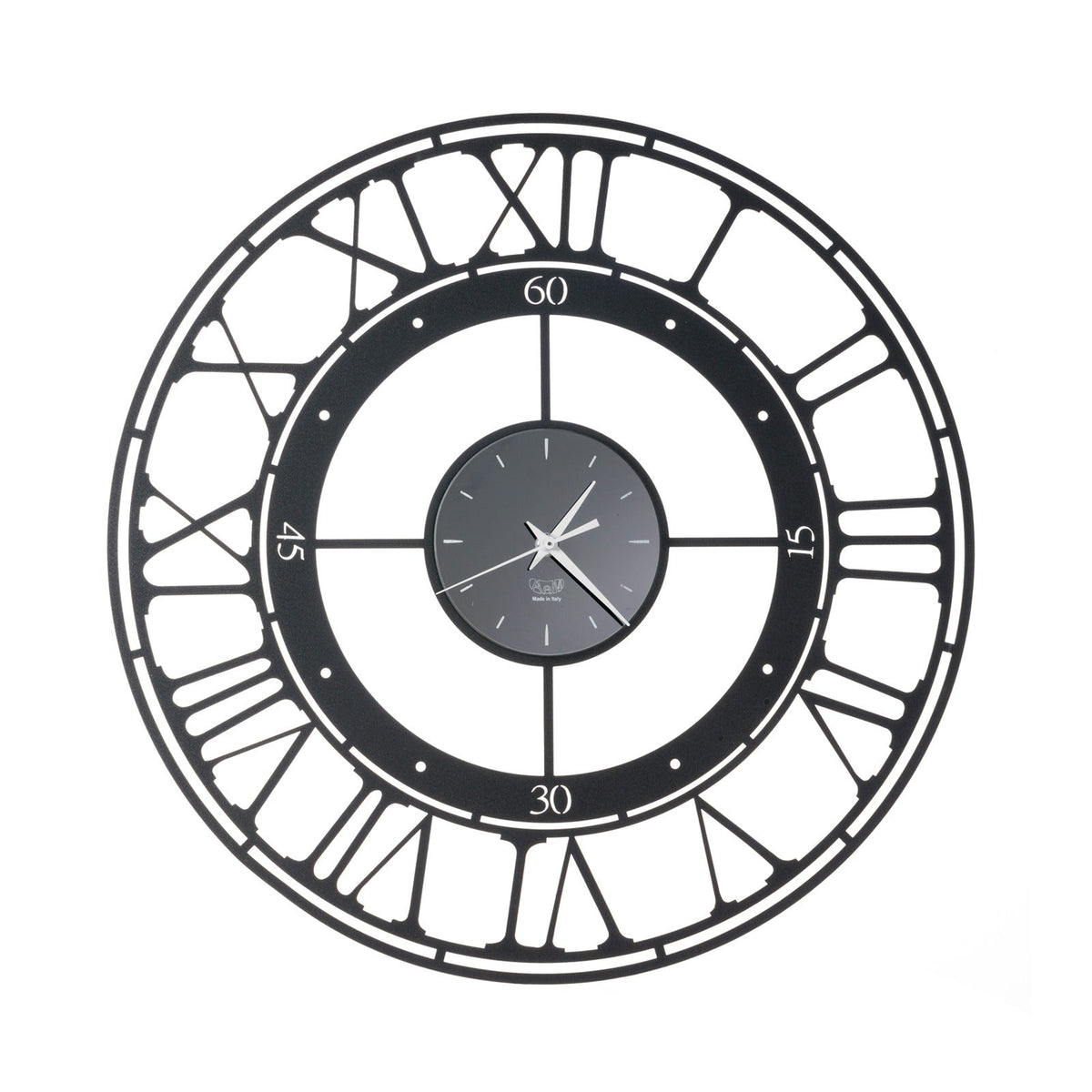 Arti & Mestieri orologio da parete Koros 51 nero ferro con quadrante specchiato e numeri romani