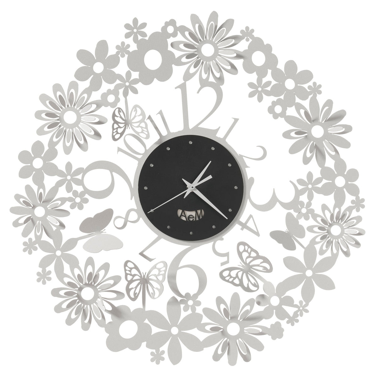 Arti & Mestieri orologio da parete Margherite bianco marmo e nero in ferro lavorato artigianalmente