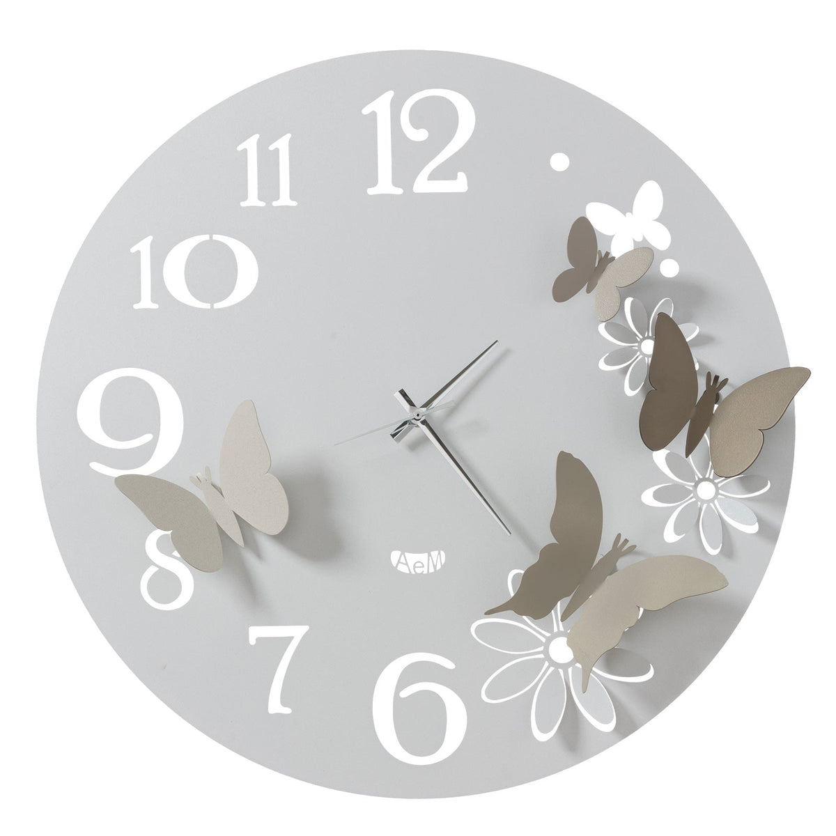 Arti & Mestieri orologio da parete Butterfly Flowers Grande bianco marmo e sabbia in ferro lavorato artigianalmente