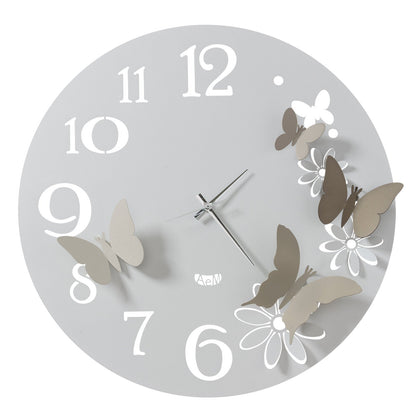 Arti & Mestieri orologio da parete Butterfly Flowers Grande bianco marmo e sabbia in ferro lavorato artigianalmente