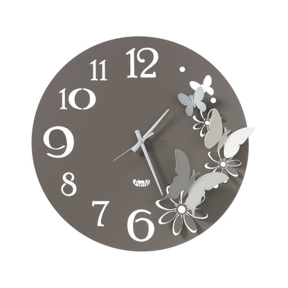Arti & Mestieri orologio da parete Butterfly Flowers piccolo colore fango e alluminio in ferro lavorato artigianalmente