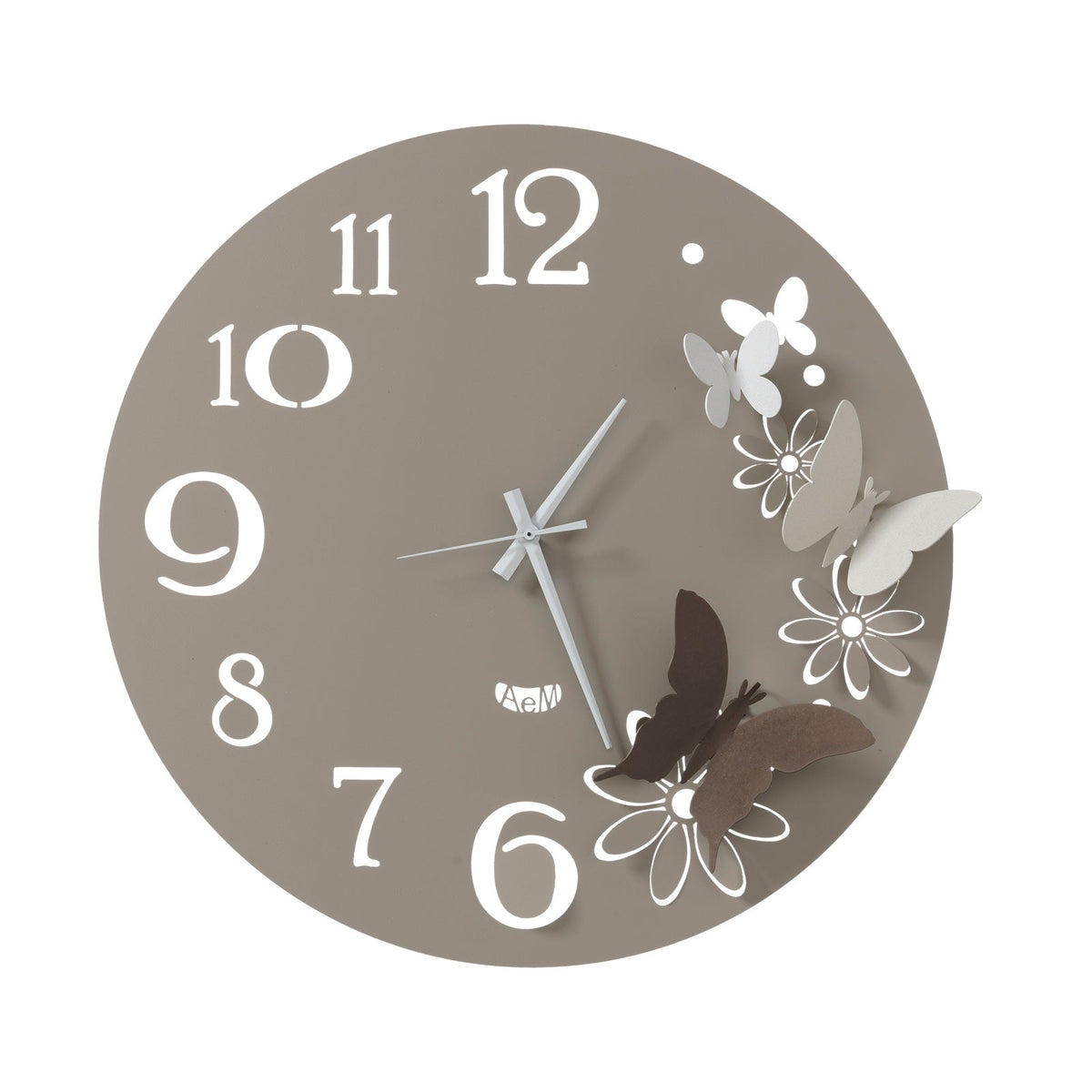 Arti & Mestieri orologio da parete Butterfly Flowers piccolo colore sabbia e bronzo in ferro lavorato artigianalmente