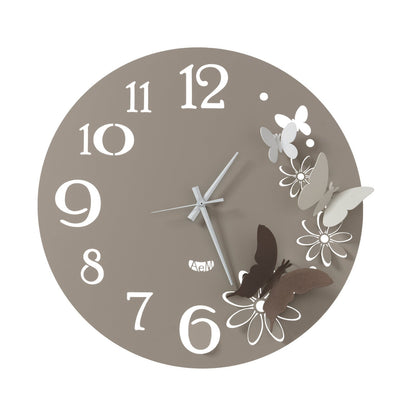 Arti & Mestieri orologio da parete Butterfly Flowers piccolo colore sabbia e bronzo in ferro lavorato artigianalmente