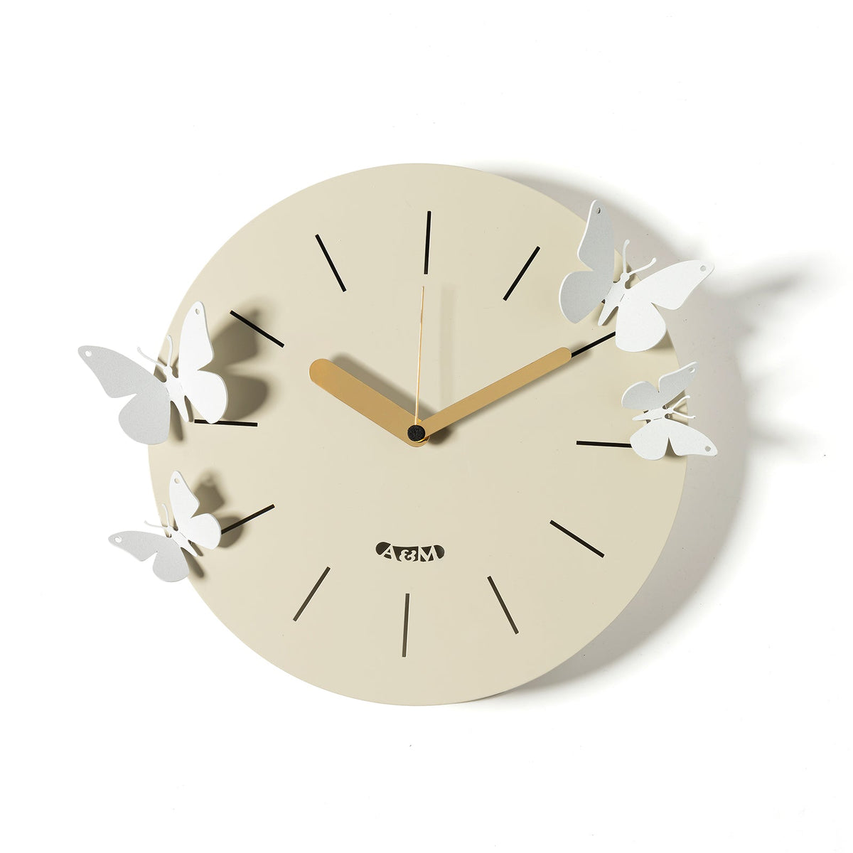 Arti & Mestieri orologio Battito d'Ali crema bianco marmo ferro traforato con farfalle magnetiche decorative