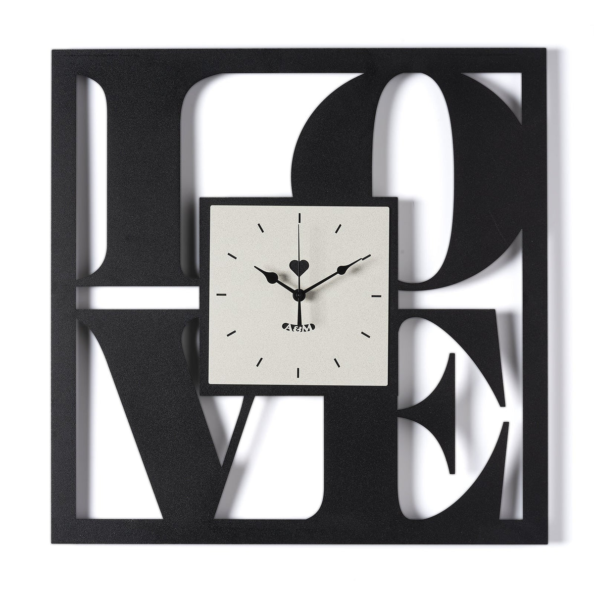 Arti & Mestieri orologio da parete Love nero avorio ferro traforato con scritta e simbolo cuore