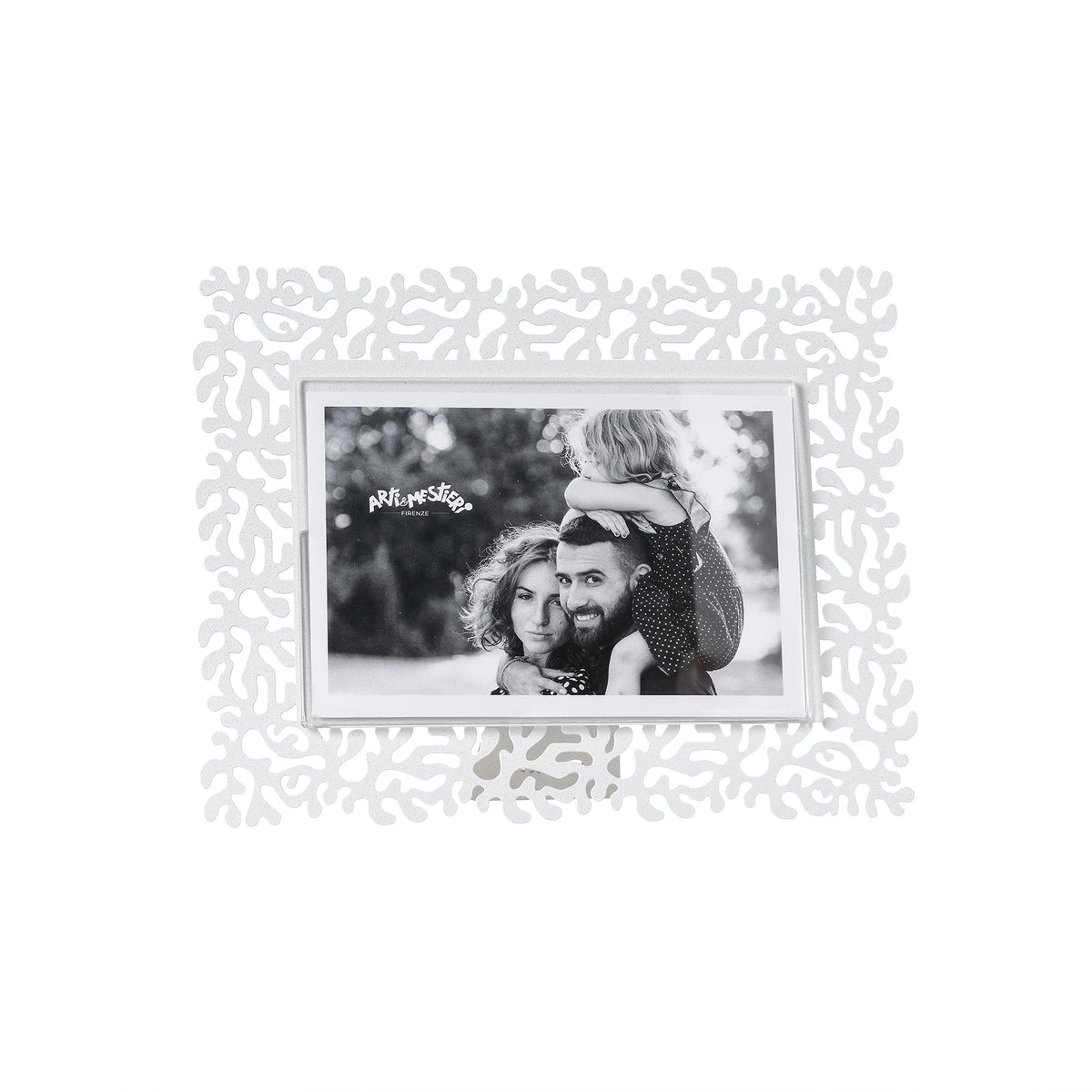 Arti & Mestieri Portafoto Corallo piccolo orizzontale bianco marmo ferro e polimetilmetacrilato 22x17 cm