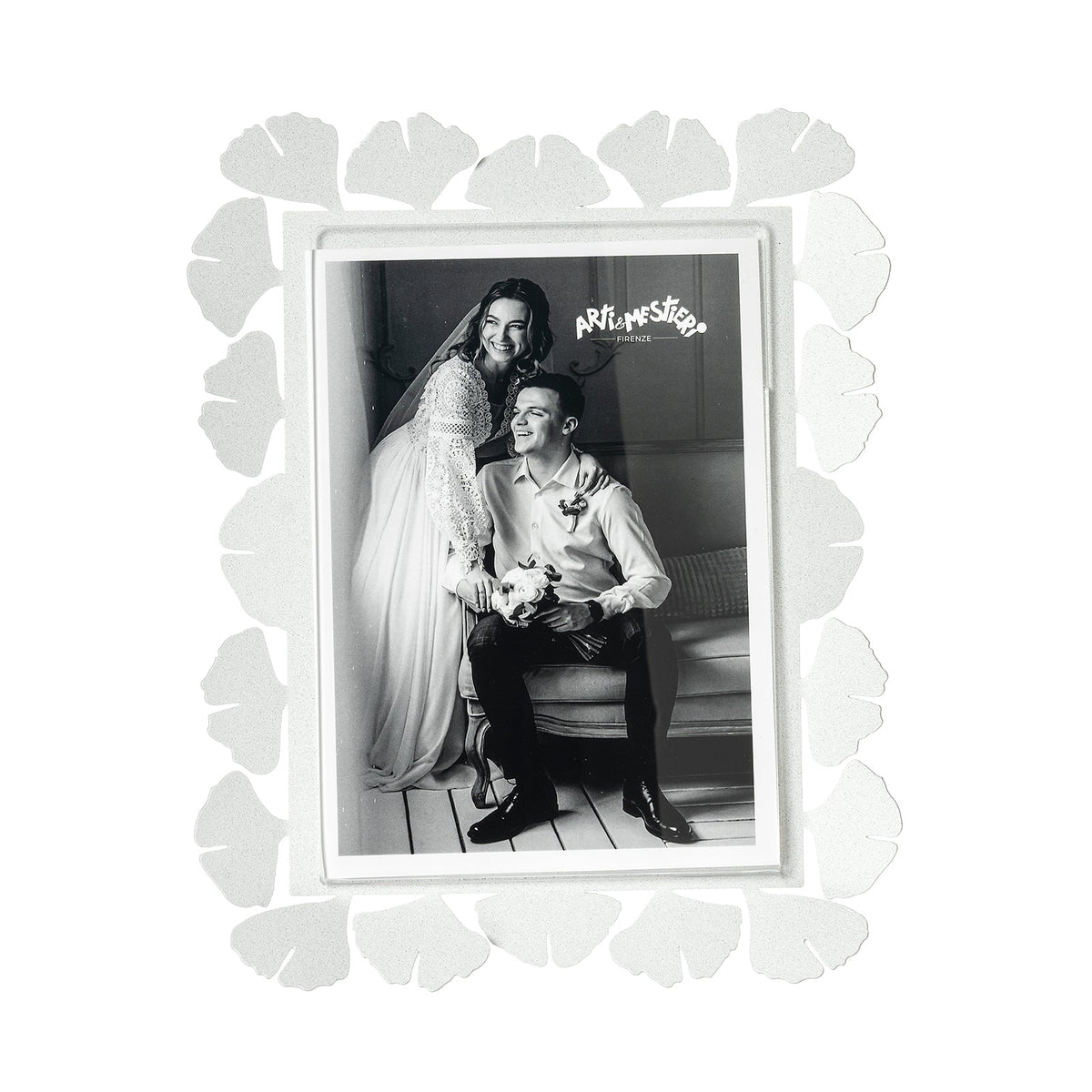 Arti & Mestieri Portafoto Ginkgo grande bianco marmo ferro artigianale italiano