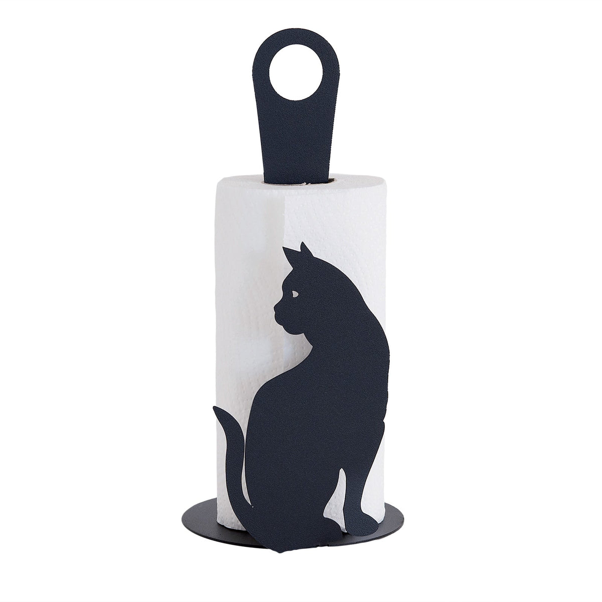 Arti & Mestieri porta rotoli da cucina Gatto nero in ferro lavorato artigianalmente, diametro 15 cm altezza 33 cm