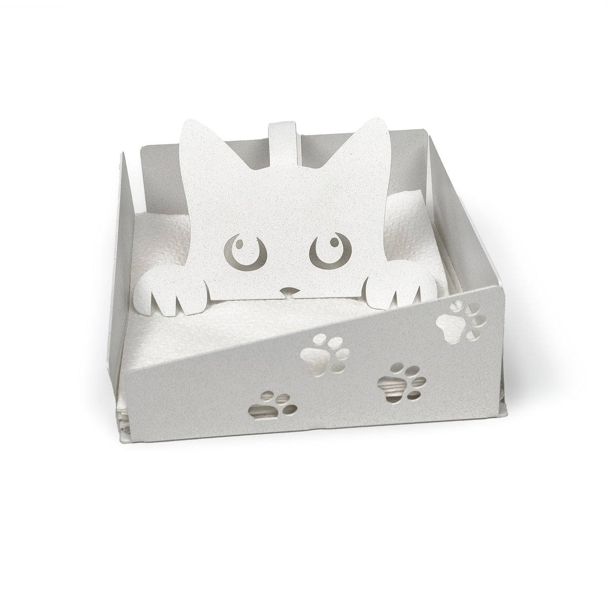 Arti & Mestieri Portatovaglioli Silvestro bianco marmo in ferro con gatto decorativo