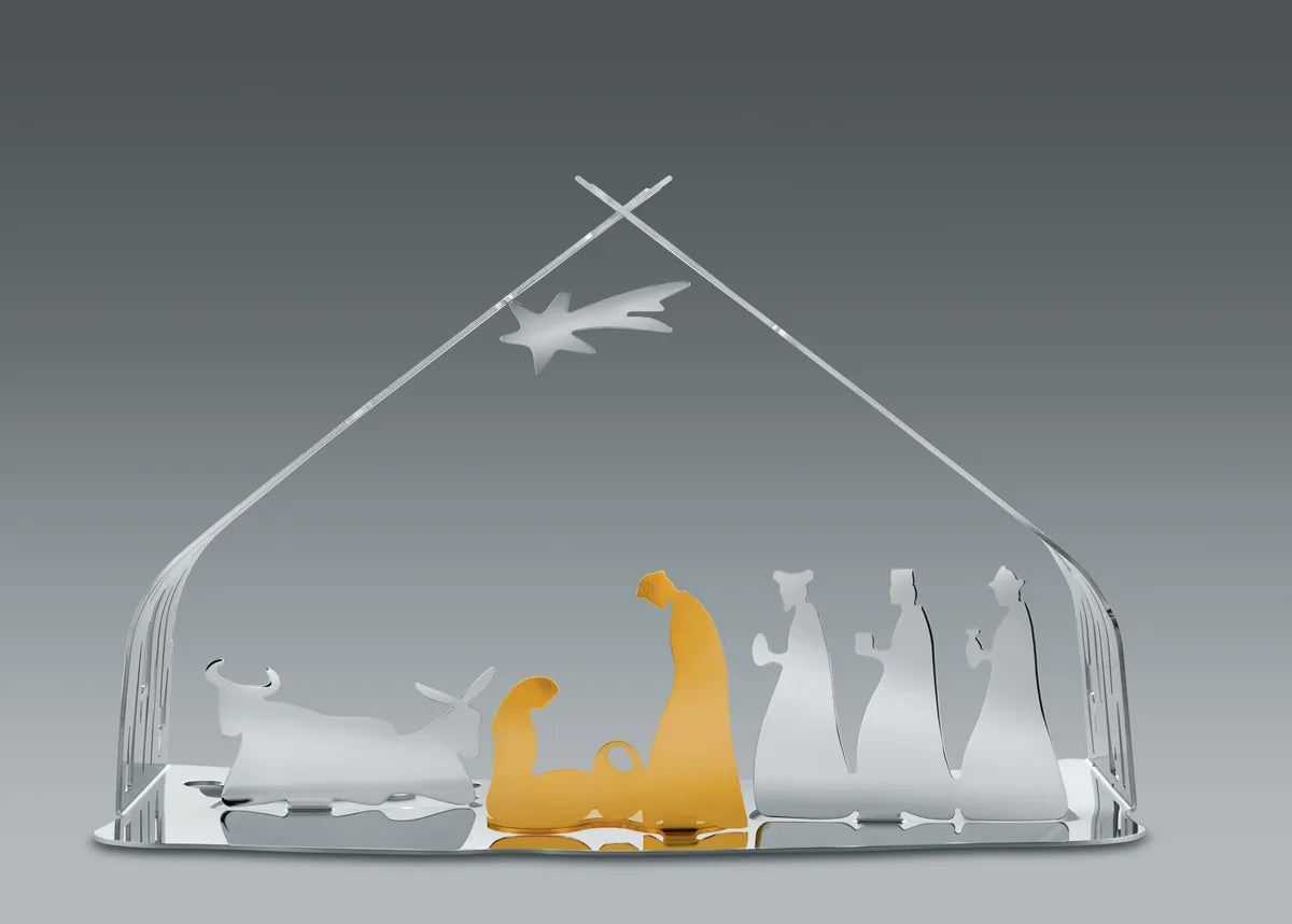 Alessi — Bark Crib BM09 W | Presepe in acciaio bianco e dorato — ambientazione