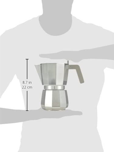 Alessi caffettiera moka DC06/9 in acciaio inox con manico grigio, design David Chipperfield