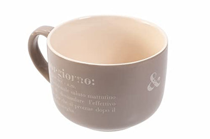Villa d'Este Home Tivoli Jumbo Mug Victionary in gres grigio e bianco con manico - 520 ml