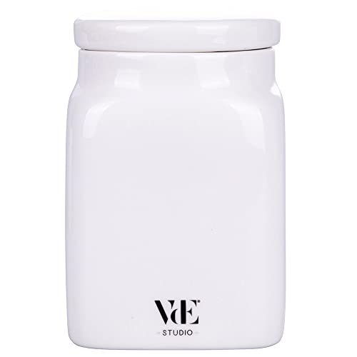 Villa d'Este Home Tivoli Barattolo Avena Le Travisate in new bone china bianco con scritte acquamarina, 750ml