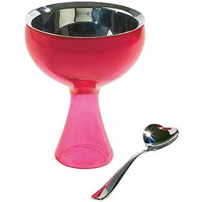 Alessi Big Love set coppa gelato e cucchiaino acciaio inossidabile rosa design Miriam Mirri