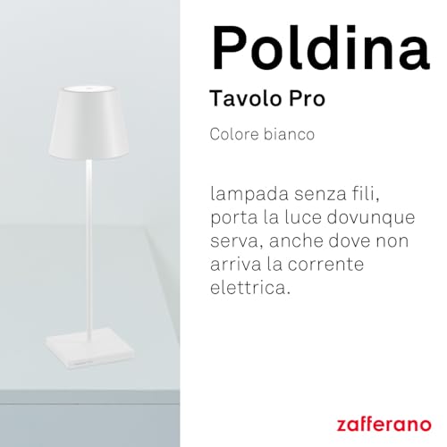 Zafferano Poldina Pro lampada da tavolo 38cm alluminio bianco con diffusore policarbonato