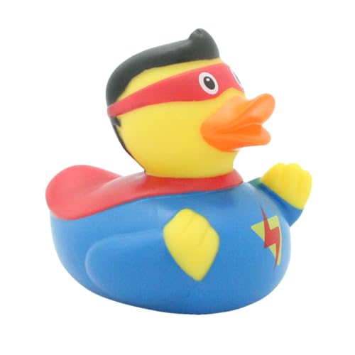 LiLaLu Paperella da bagno Superman in gomma, colore azzurro e rosso, giocattolo galleggiante per bambini