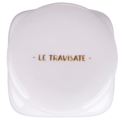 Villa d'Este Home Tivoli Barattolo Avena Le Travisate in new bone china bianco con scritte acquamarina, 750ml
