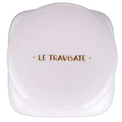 Villa d'Este Home Tivoli Barattolo Avena Le Travisate in new bone china bianco con scritte acquamarina, 750ml