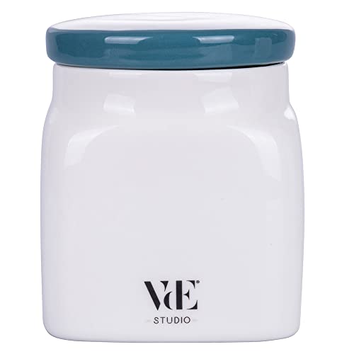 Villa d'Este Home Tivoli Barattolo Semi Le Travisate 500ml in new bone china bianco e blu con coperchio ottanio