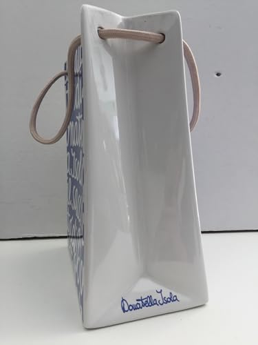 Stilmobili vaso portafiori sacchetto ceramica bianca blu h22cm Isabella Isola