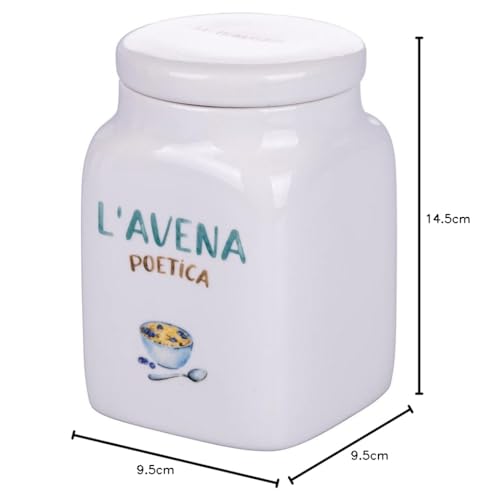 Villa d'Este Home Tivoli Barattolo Avena Le Travisate in new bone china bianco con scritte acquamarina, 750ml