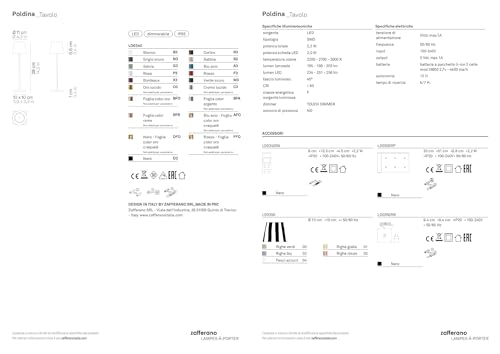 Zafferano Poldina lampada LED alluminio salvia con diffusore policarbonato e controllo touch