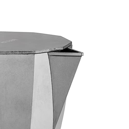 Alessi caffettiera moka DC06/9 in acciaio inox con manico grigio, design David Chipperfield