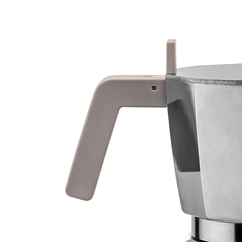 Alessi caffettiera moka DC06/9 in acciaio inox con manico grigio, design David Chipperfield