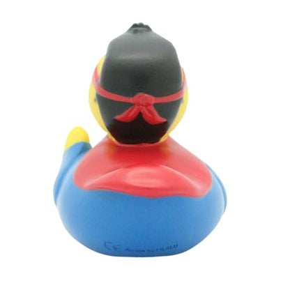 LiLaLu Paperella da bagno Superman in gomma, colore azzurro e rosso, giocattolo galleggiante per bambini