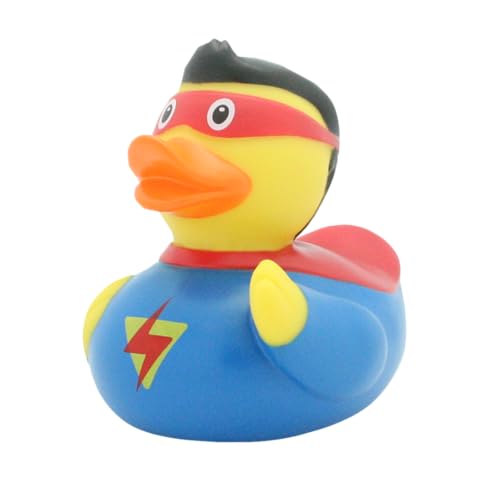 LiLaLu Paperella da bagno Superman in gomma, colore azzurro e rosso, giocattolo galleggiante per bambini