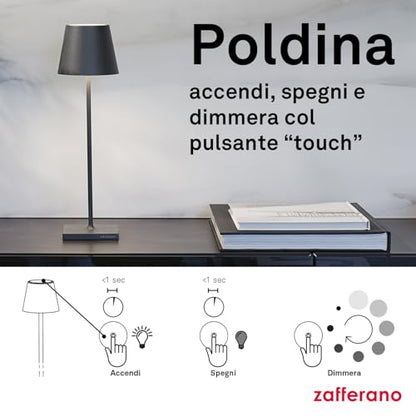 Zafferano Poldina Pro lampada da tavolo 38cm alluminio bianco con diffusore policarbonato
