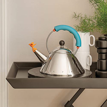 Alessi bollitore 9093/1 acciaio inossidabile 18/10 con uccellino Michael Graves azzurro chiaro