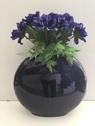 Vaso schiacciato in ceramica colore blu diametro 30 cm by SIA - Stilmobili