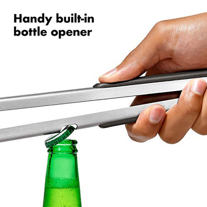 OXO Pinze Good Grips in acciaio inox con estremità frastagliate e apribottiglie integrato
