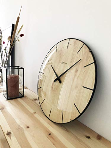 NeXtime Edge Wood Dome orologio da parete 35cm vetro e legno naturale movimento silenzioso