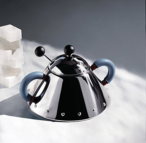 Alessi zuccheriera con cucchiaino in acciaio inox lucidato a specchio, design Michael Graves